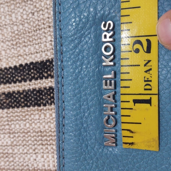 Michael Kors Blue Pebble Leather Single Zip Clutch with Wrist Strap - Picture 12 of 16